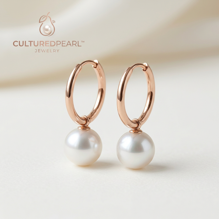 Culturedpear™ Rose Hoop Pearl Drop Earrings