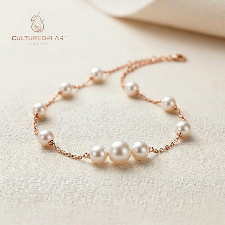 Culturedpear™ Delicate Rose Pearl Chain Bracelet